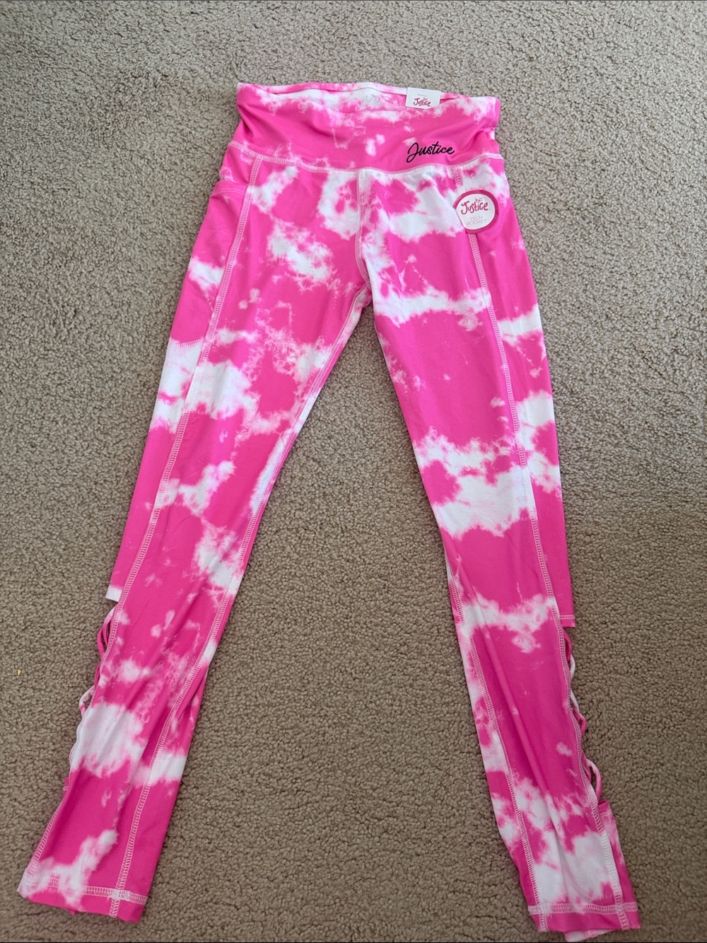 Justice Hot Pink and White Tie-Dye Leggings with Side Pocket